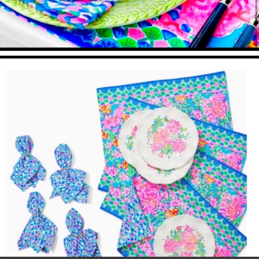 LILLY Pulitzer nwot- napkins with gold bamboo rings,placemats/ NO plates